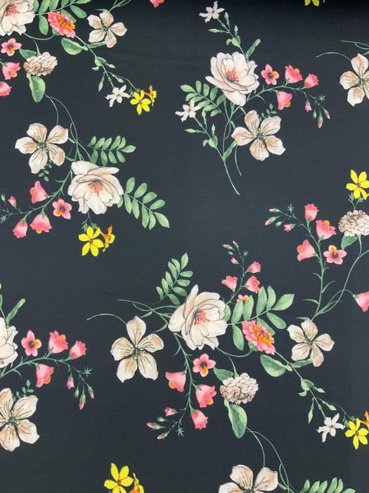 60" Wide 95% Poly-5% Spandex Techno Noit Flowers