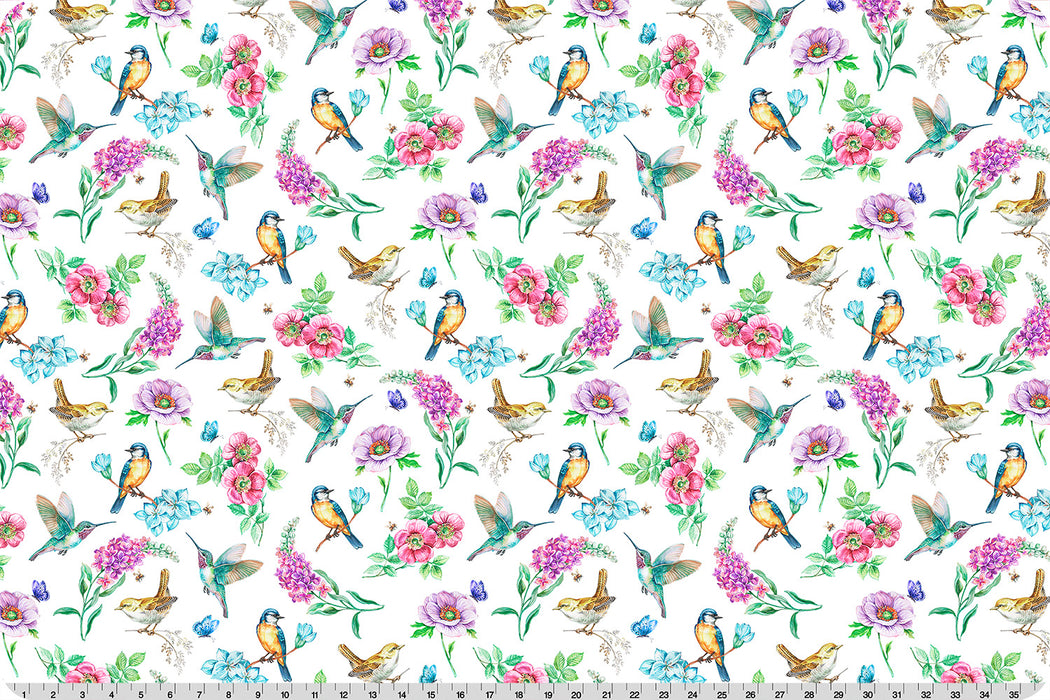 60" Wide Shannon Fabrics Digital Cuddle Birds in Bloom 100% Polyester, Sold By The Yard