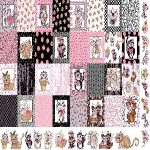 24" X 44" Loralie Designs Medley Fancy Cats Fabric Panel for Quilting Sold By The Panel