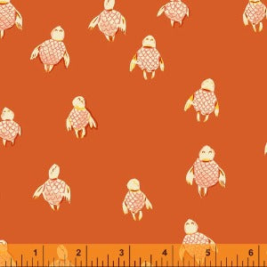 45" Wide Orange Sea Turtles Fabric - Malibu Heather Ross Windham