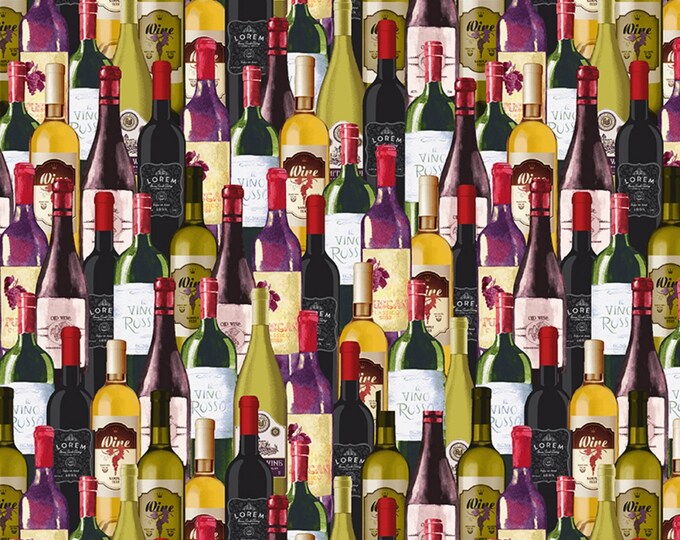 45" Wide Timeless Treasures Wine Bottles 100% Cotton Sold by The Yard