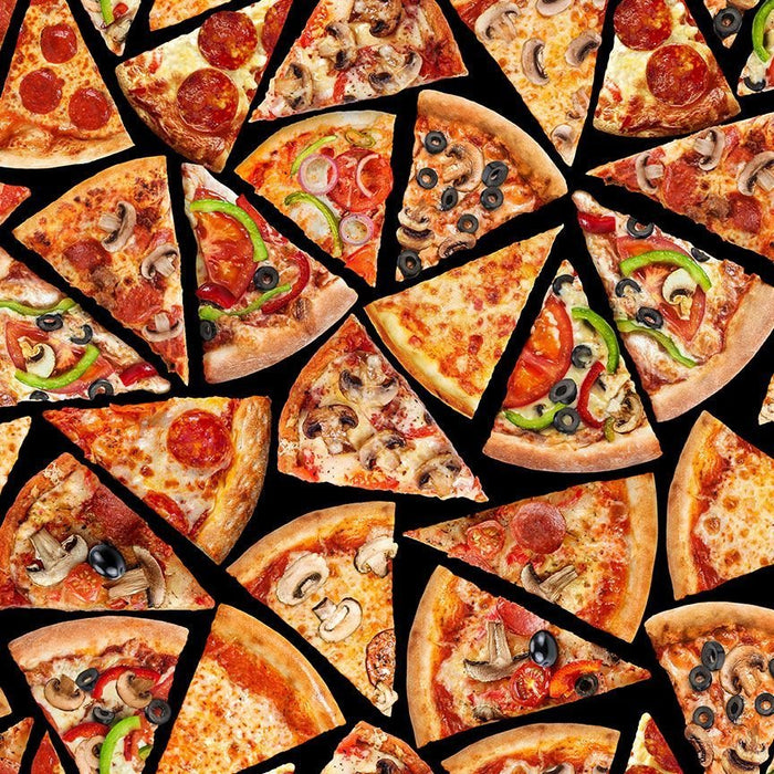 45" Wide Pizza Slices Tossed (BLACK-CD3451) 100% Cotton