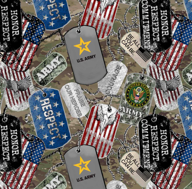 45" Wide Army Dog Tags 100% Cotton 1254-A (New Print)
