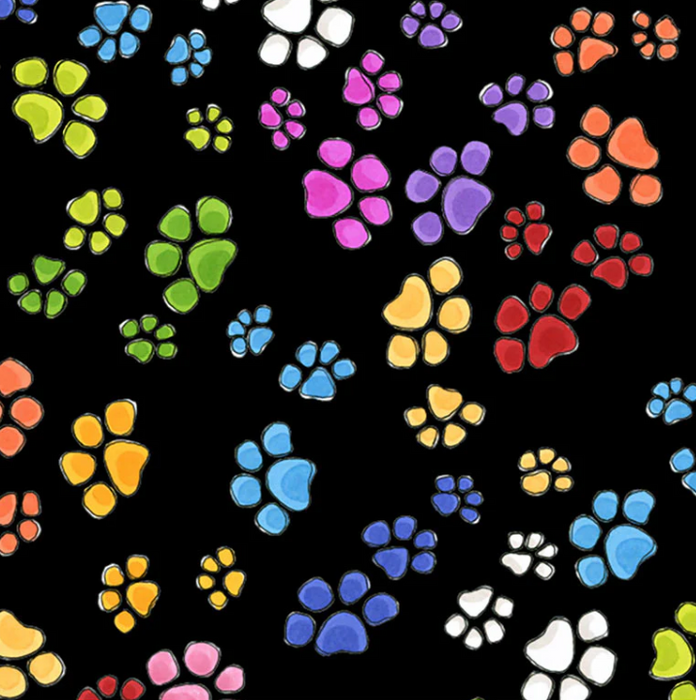 45" Wide Loralie Designs Go Paws (Black) 100% Cotton