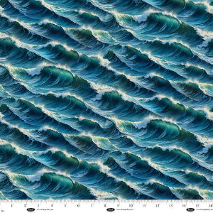 44" Wide Wilderness Song 4174  #75 Blue/Water Waves 100% Cotton Sold by the Yard