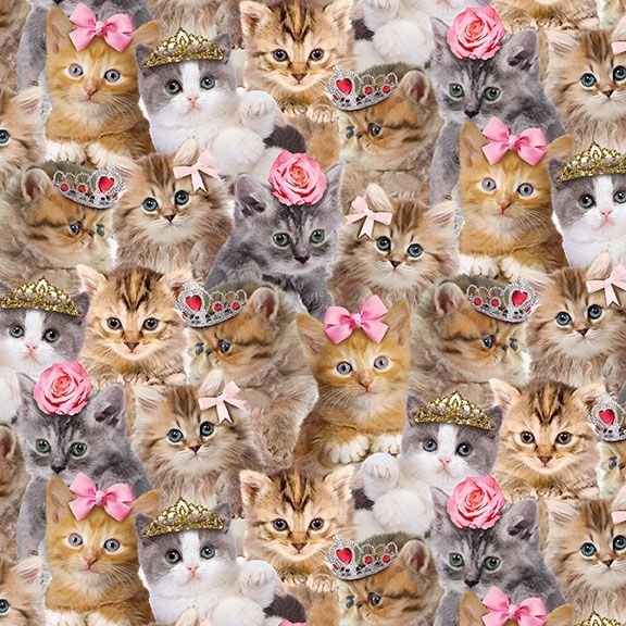 Timeless Treasures Teacup Kitty Cat CD3579 Natural Packed Princess Kitty 100% Cotton Sold by The Yard
