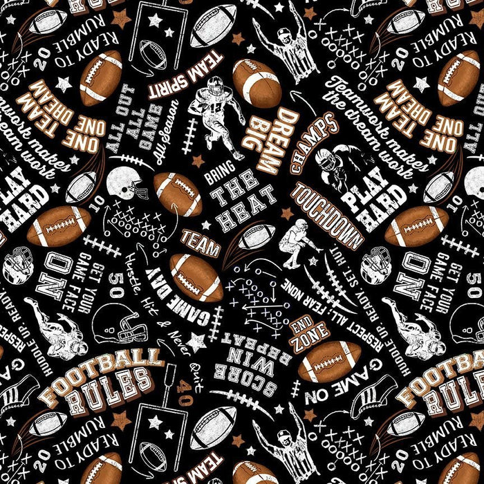 45" Wide Football Rules Black (GAIL-CD3717) 100% Cotton