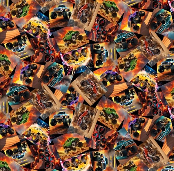 45" Wide Thrill Seeker Monster Trucks (MICHAEL-CD3948) 100% Cotton