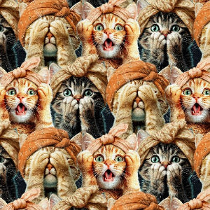 45" Wide Please Seat Yourself 24208 Multi - Three Wise Cats 100% Cotton Sold by the Yard
