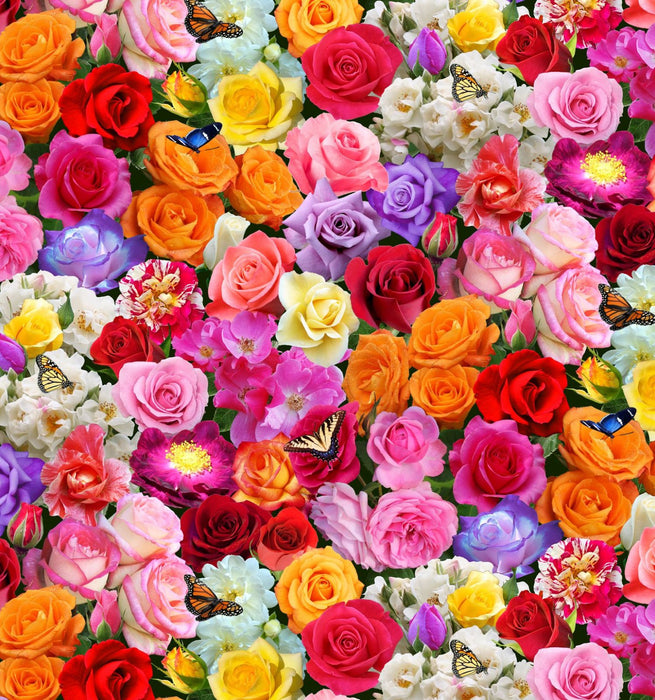 45" Wide E.S. Burst of Color (663 Multi Roses) 100% Cotton