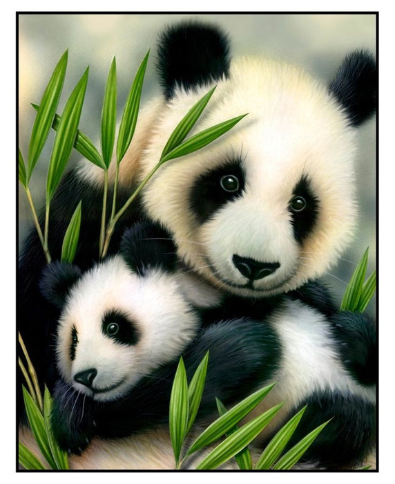 36" X 45" Wide Panel Elizabeth's Studio Panda Bears 1336 WHITE by Howard Robinson 100% Cotton