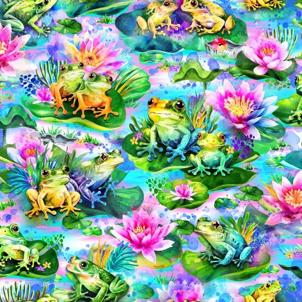 45" Wide Hip Hop! Frogs on Lily Pads 59-7661 Green 100% Cotton Sold by The Yard