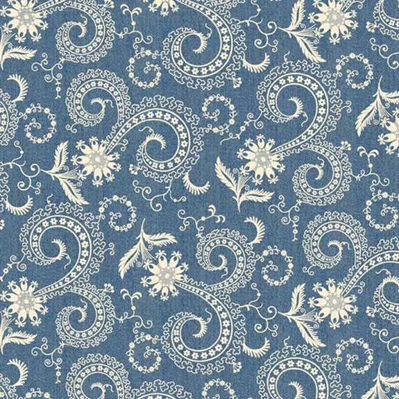 45" Wide Marcus Fabrics Bandana R651595D Denim Swirls 100% Cotton Sold By The Yard