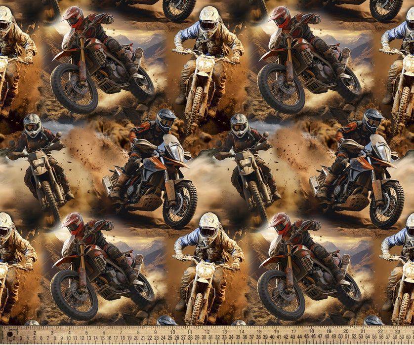 45" Wide David Textiles Dirt Bikes Allover (DX-4902-3C) 100% Cotton Sold By The Yard