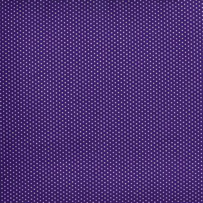 45” Wide White Pin Dot On Purple 100% Cotton Sold By The Yard