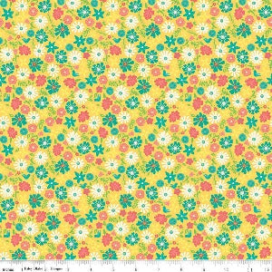 45" Wide Riley Blake Gingham Cottage by Heather Peterson of Anka's Treasures Flowers Yellow