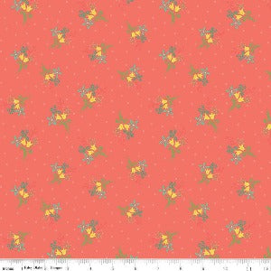45" Wide Riley Blake Gingham Cotton Scatter Floral Coral