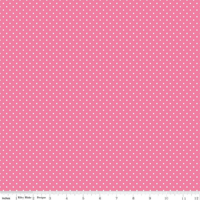 45" Wide Riley Blake White Swiss Dot Hot Pink (C670-70)