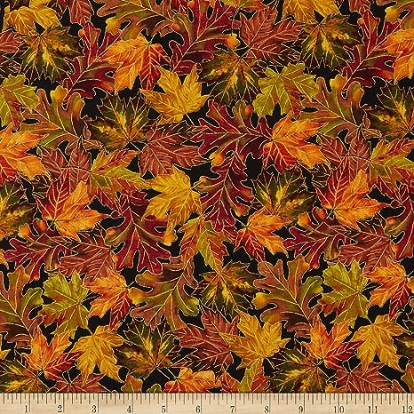 Timeless Treasures Metallic Autumn Leaves Allover Autumn Leaves Black, Fabric by The Yard