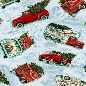 45" Wide 100% Cotton Holiday Blue Trucks (CD-1386)