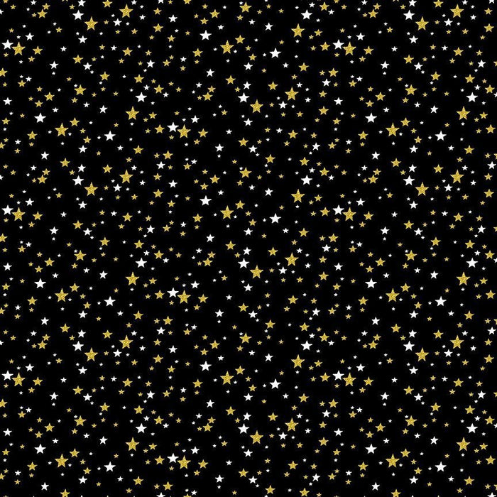 45" Wide Timeless Treasures Holiday Black Metallic Stars (CM3628)