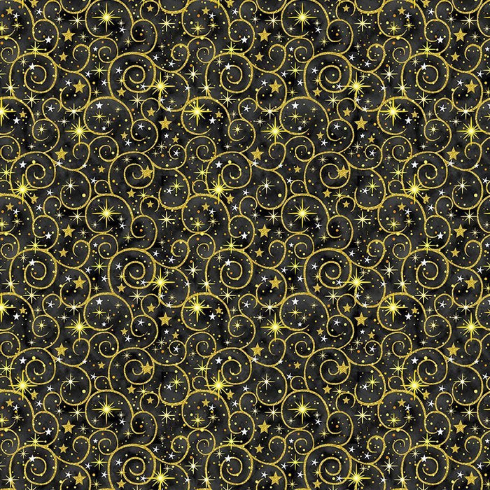 45" Wide Timeless Treasures Holiday Black Metallic Swirls (CM3626)