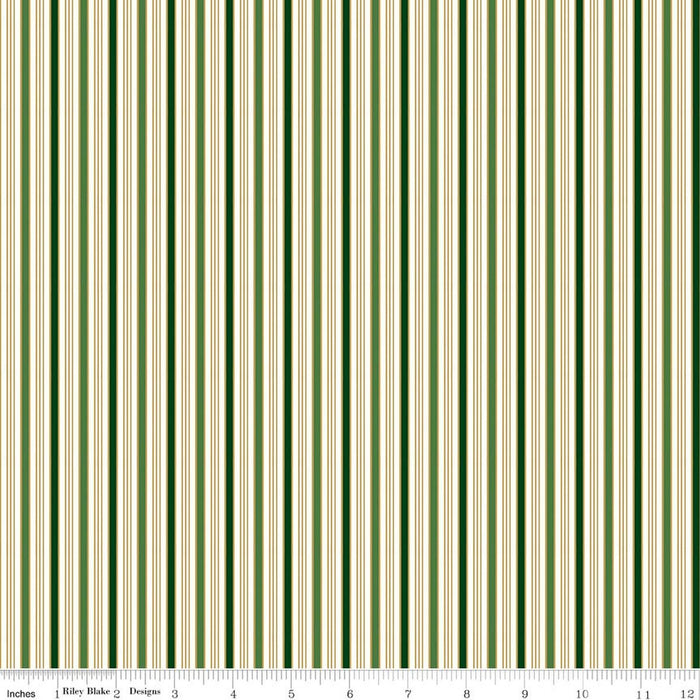 45" Wide Riley Blake Poinsettias at Christmas Stripe Green Foil 100% Cotton (CF17634-GREEN), Sold By The Yard