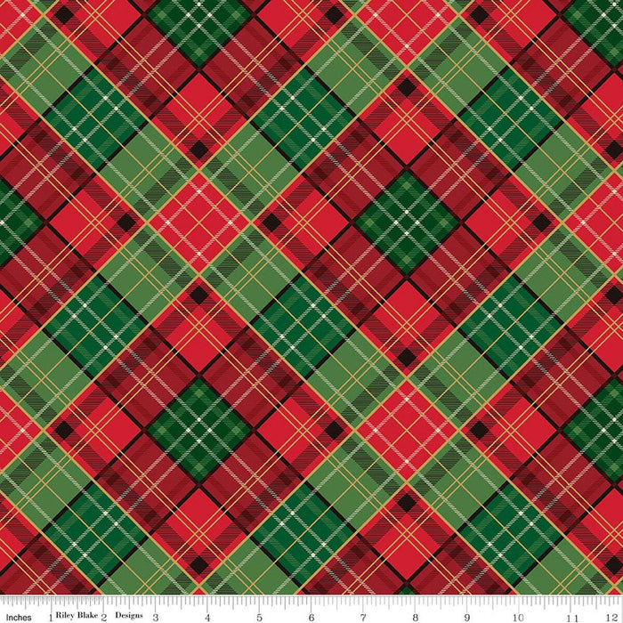 45" Wide Riley Blake Poinsettias at Christmas Plaid Multi Foil (CF17633-Multi) 100% Cotton, Sold By The Yard