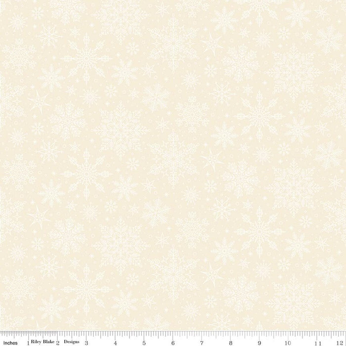 45" Wide Riley Blake Poinsettias at Christmas Snowflakes White 100% Cotton (C17635-WHITE), Sold By The Yard