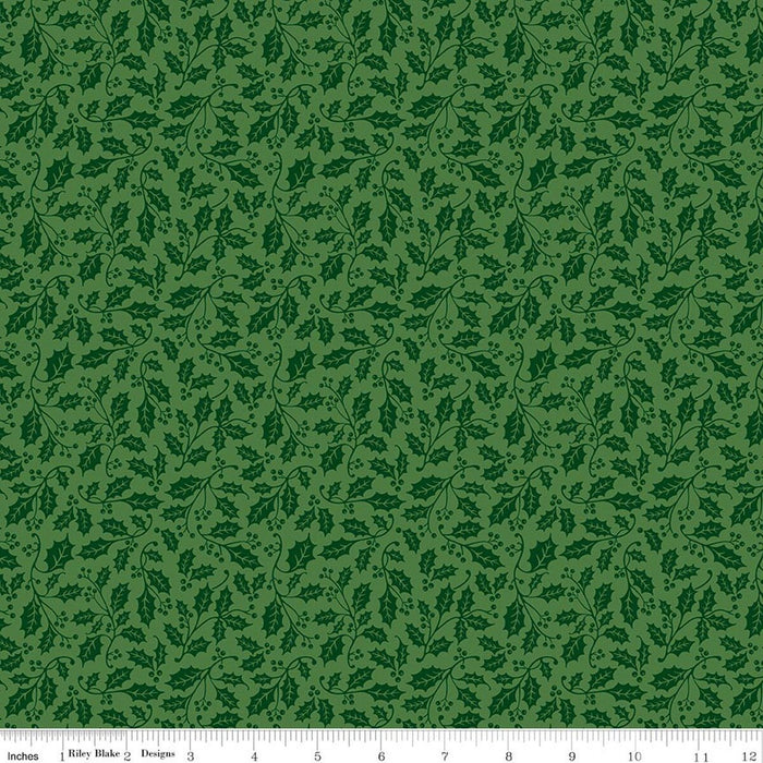 45" Wide Riley Blake Poinsettias at Christmas Holly Green 100% Cotton (CF17636-GREEN), Sold By The Yard