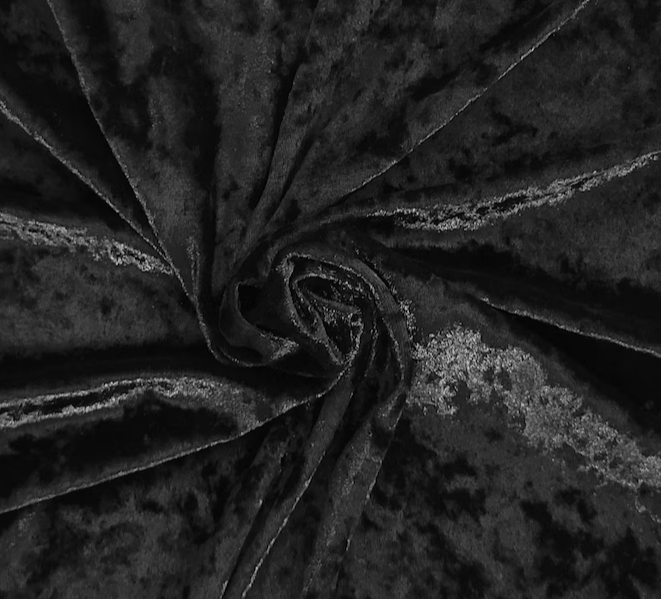 60" Wide Crushed Panne' Velour VF 0209 Black 100% Polyester Stretch Sold by The Yard