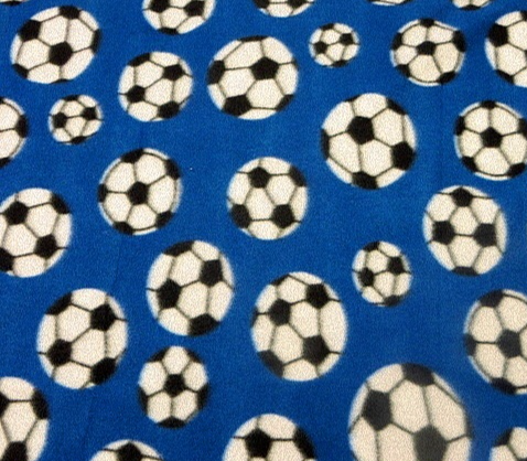 60" Wide Fleece Soccer Royal Blue Background 100% Polyester Sold By The Yard