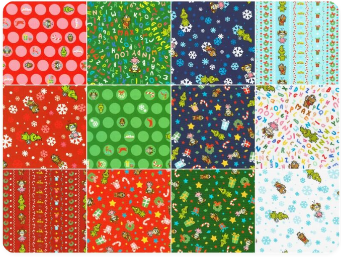 Robert Kaufman Little Grinch Fat Quarter Bundle 100% Cotton