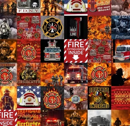 58" Firefighter Cheater Quilt Top All Over 100% Cotton 1363FF