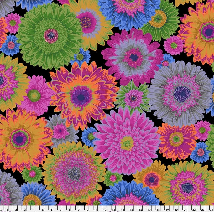 45" Wide Kaffe Fassett 100% Cotton Gerbera Daisies Dark PWPJ139 Sold By The Yard