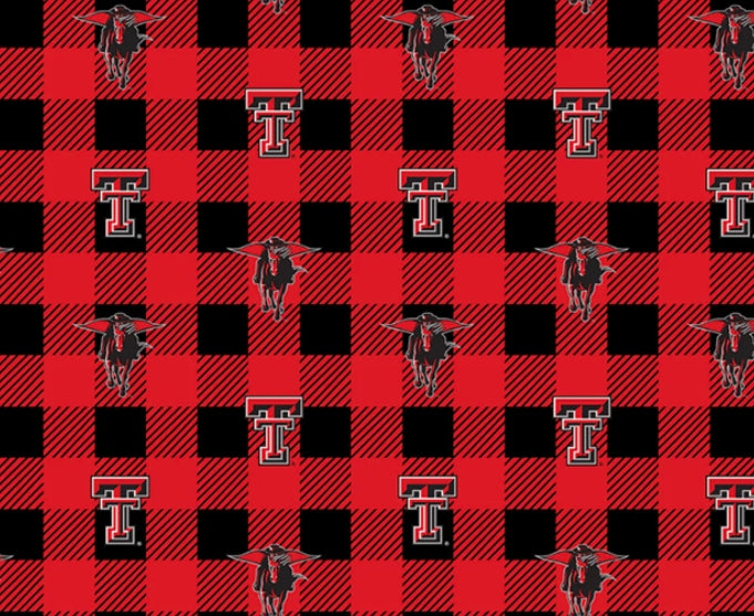 60" Wide Buffalo Check Texas Tech Fleece (TT-1190) 100% Polyester, Sold By The Yard