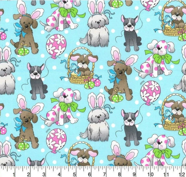 45" Wide Spring Holiday Pups 100% Cotton (12972SPRING), Fabric Sold By The Yard