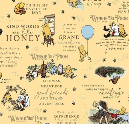 45" Wide Flannel Winnie the Pooh Quotes Sunshine F17502 100% Cotton Sold By The Yard
