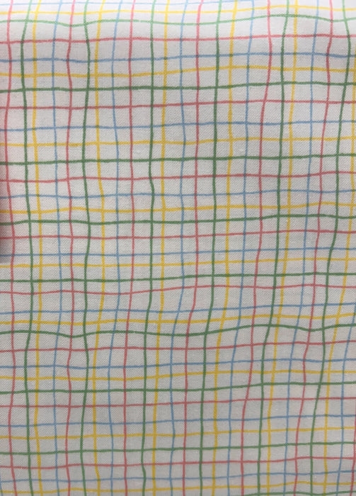 45" Wide Green, Yellow, Blue, Pink Lines White Background 100% Cotton Sold By The Yard