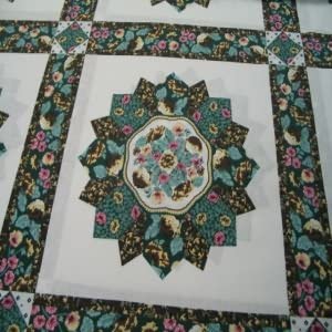 90" Cheater Quilt Top Salem Star Brown and Green