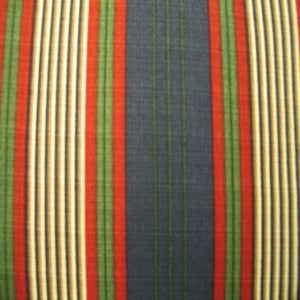 54" Western 100% Cotton Bark Cloth Stripe Navy, Red and Green