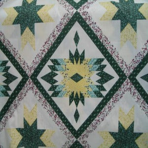 90" Cheater Quilt Top Bear Claw Gold and Green