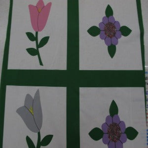 90" Cheater Quilt Top Tulip ( large flower) Green