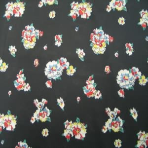 45" China Silk 100% Polyester Floral Multi with Black Background