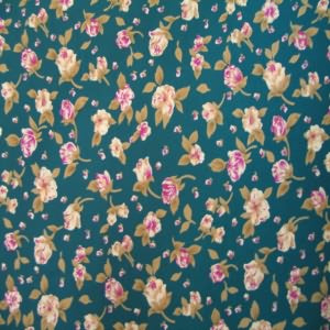 45" China Silk 100% Polyester Floral Pink, Tan with Green Background