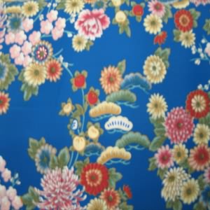 45" China Silk 100% Polyester Floral Multi with Turquoise Background