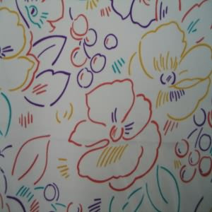 45" China Silk 100% Polyester Floral Orange, Purple, Yellow with Cream Background