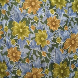 45" China Silk 100% Polyester Floral Blue, Green with Olive Green Background