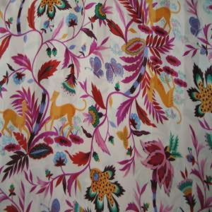 45" China Silk 100% Polyester Floral Multi with Pink Background