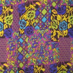 45" China Silk 100% Polyester Floral Patchwork Purple, Green and Gold